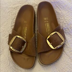 Birkenstock Tan Sandals with Gold Buckle